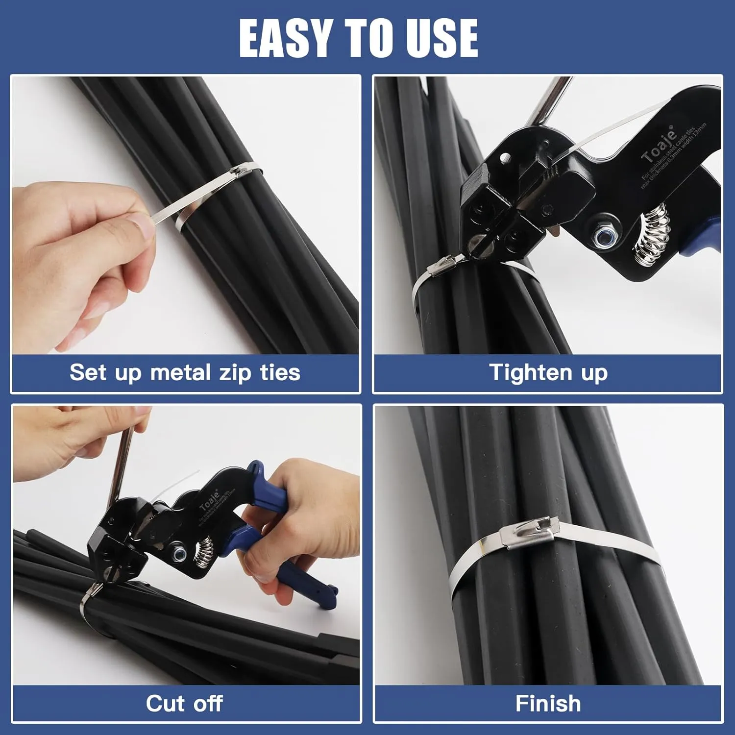 Metal Zip Ties Tool, Stainless Steel Zip Ties Gun Kit,Heavy Duty Outdoor Fastening Cable Tie Gun Tool for Chain Link Fence Exhaust Pipe Outdoor with 100pcs 11.8 Inch Metal Zip Ties (Blue, One Size)