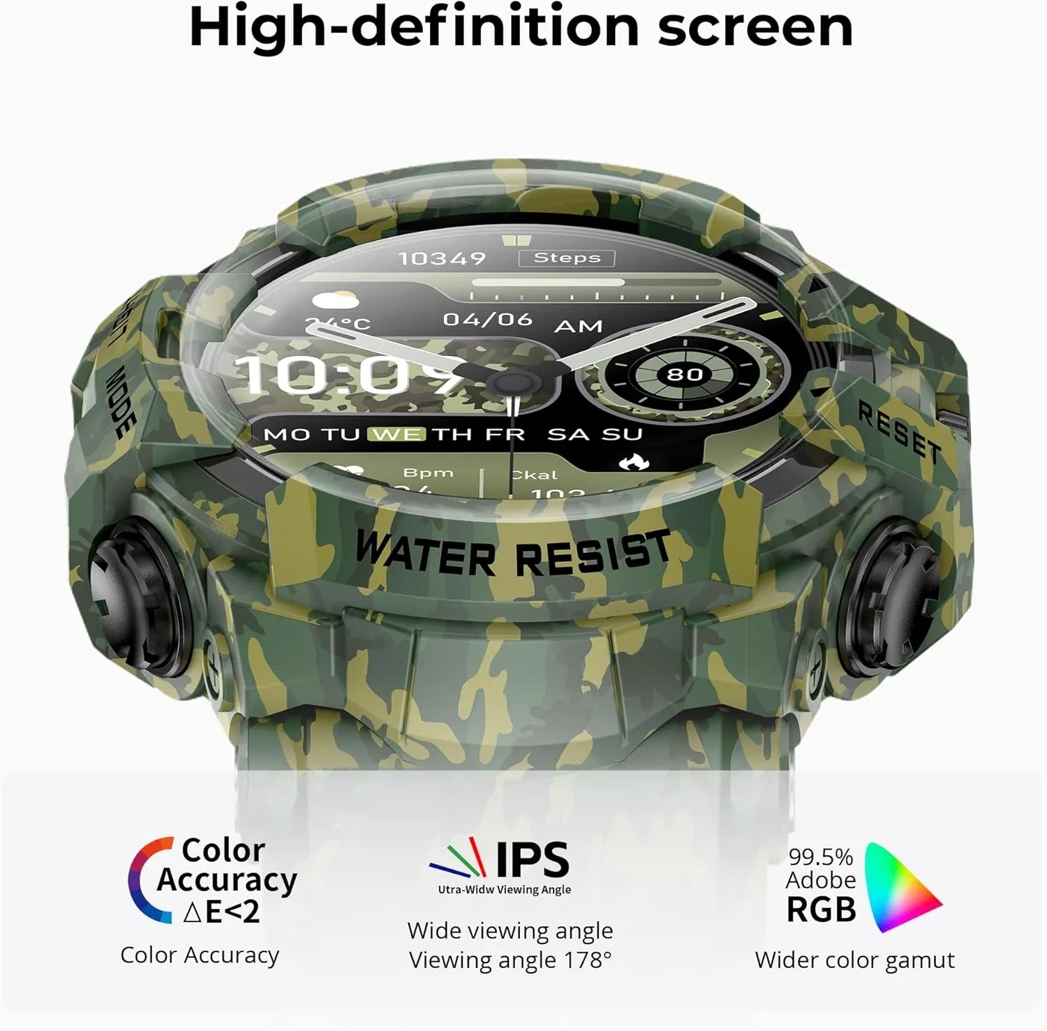 MIDDOW Military Smart Watch with Flashlight (Answer/Make Call) Compass, Heart Rate/Sleep/Sports Tracker, IP68 Waterproof, Long Battery Life, HD Screen, Android & iOS (Camouflage Green)