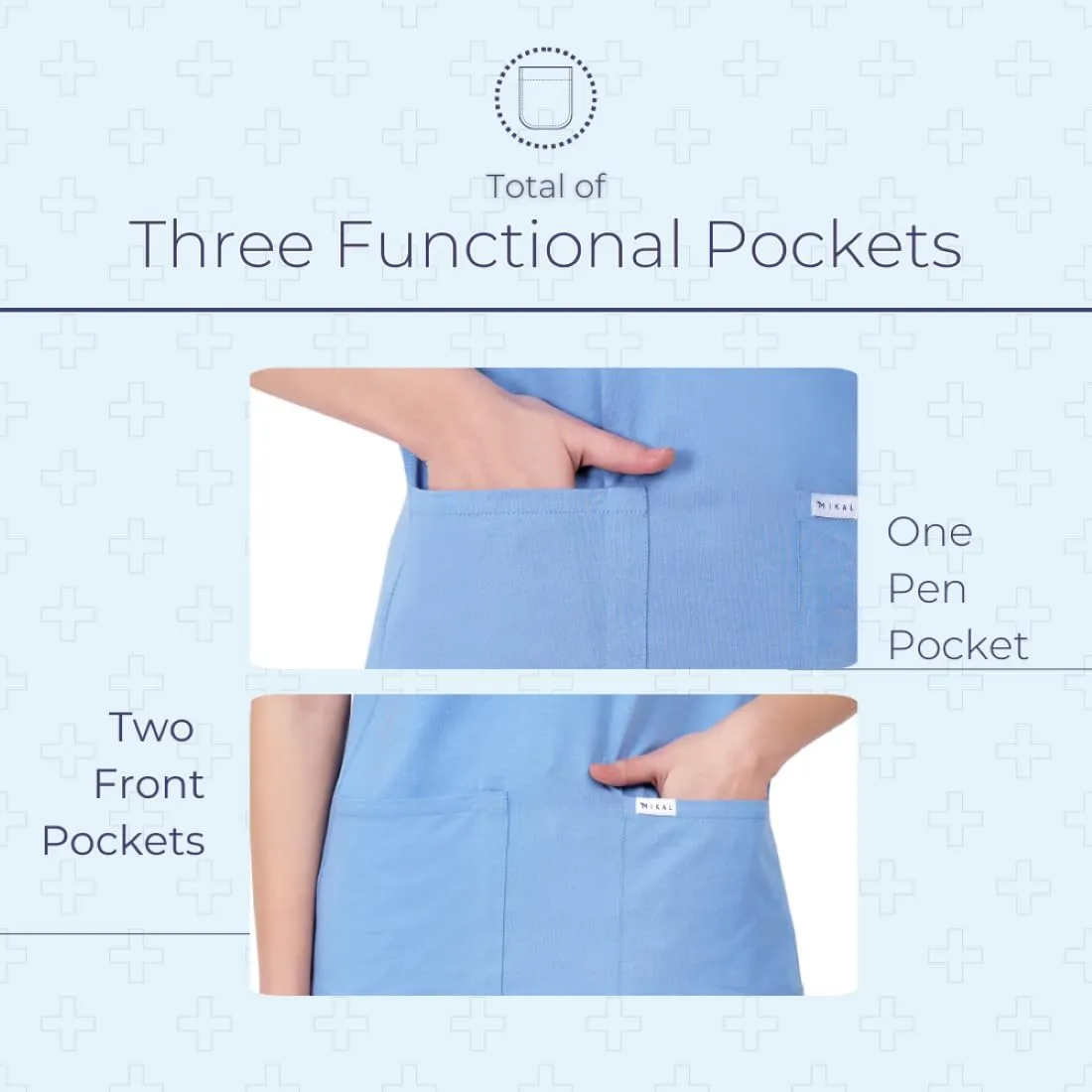 MIKAL Premium Super Soft Multi Pocket Slim Fit Scrub Tops for Women, Cotton Lycra Knitted Fabric Medical/Health Care Uniform.