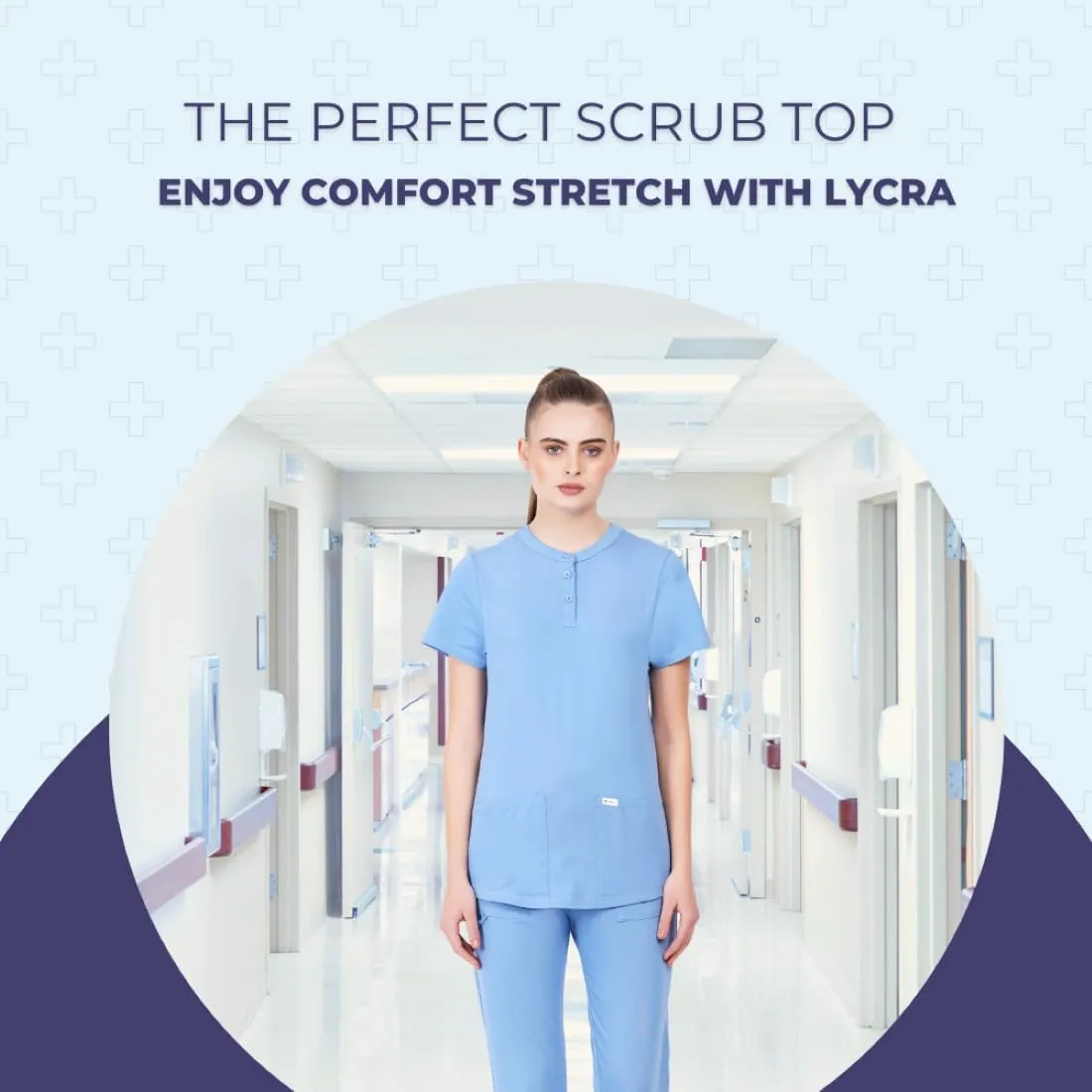 MIKAL Premium Super Soft Multi Pocket Slim Fit Scrub Tops for Women, Cotton Lycra Knitted Fabric Medical/Health Care Uniform.