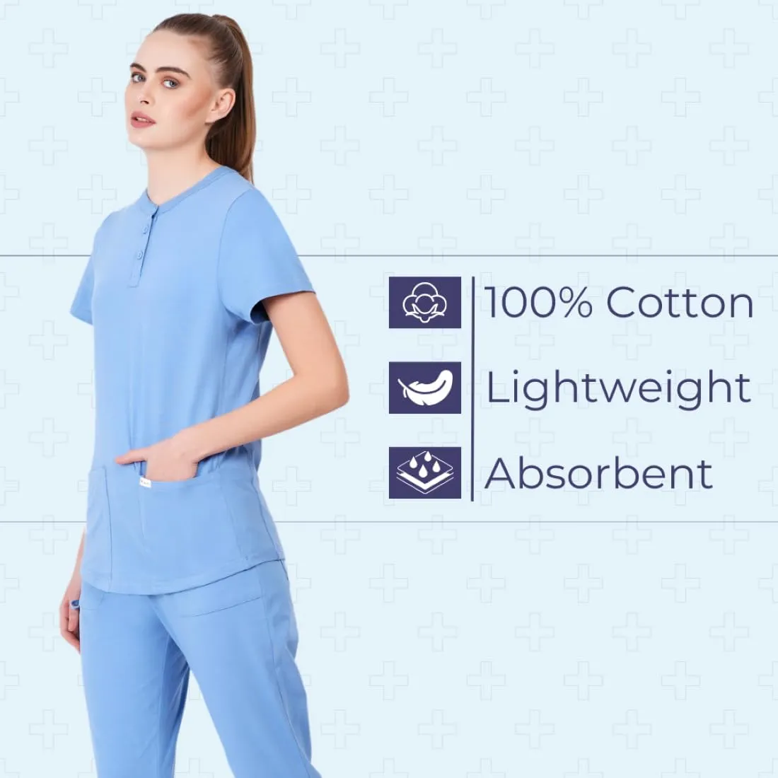 MIKAL Premium Super Soft Multi Pocket Slim Fit Scrub Tops for Women, Cotton Lycra Knitted Fabric Medical/Health Care Uniform.