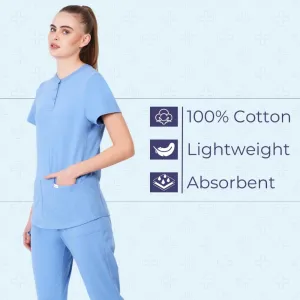 MIKAL Premium Super Soft Multi Pocket Slim Fit Scrub Tops for Women, Cotton Lycra Knitted Fabric Medical/Health Care Uniform.