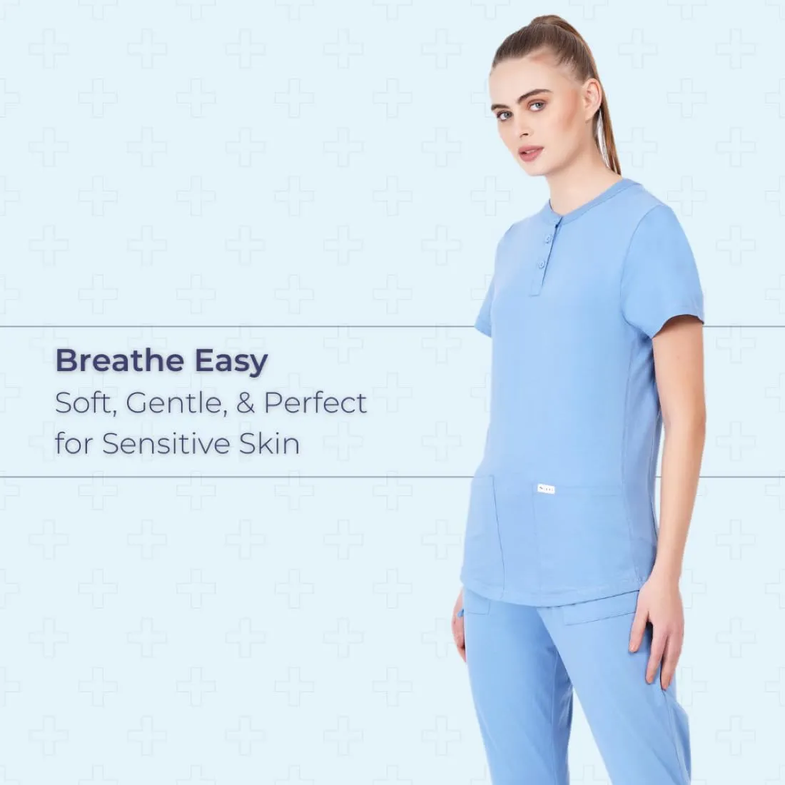 MIKAL Premium Super Soft Multi Pocket Slim Fit Scrub Tops for Women, Cotton Lycra Knitted Fabric Medical/Health Care Uniform.