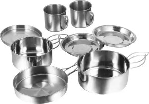 Mikikit Stainless Steel Pot Set Camping Cookware Picnic Pan 8-Piece Hiking Camping Cookset