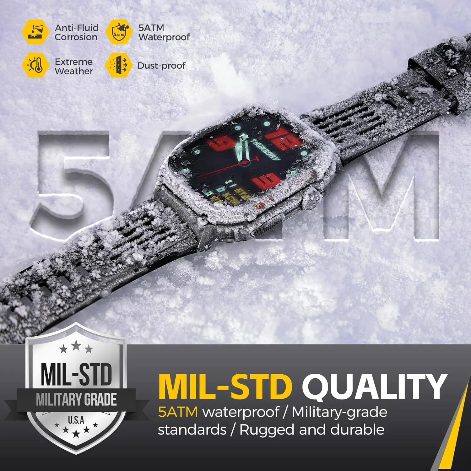 Military Smart Watch for Men with Call Compass 2.02" Big Screen Rugged Outdoor Tactical Smartwatch 5ATM Waterproof Fitness Watch with Heart Rate Blood Pressure Monitor for iPhone Android Phone