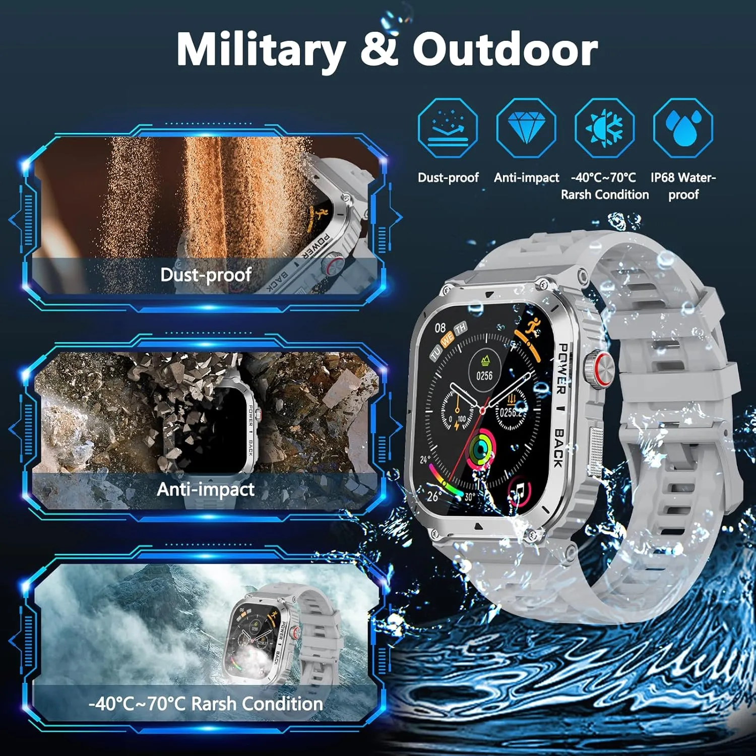 Military Smart Watch with GPS and Map(Answer/Make Call), Smartwatches with Health Monitor, Compass/Altitude/Air Pressure,100  Sport Modes, Fitness Tracker for Android/iPhone (with GPS Map, Gray)