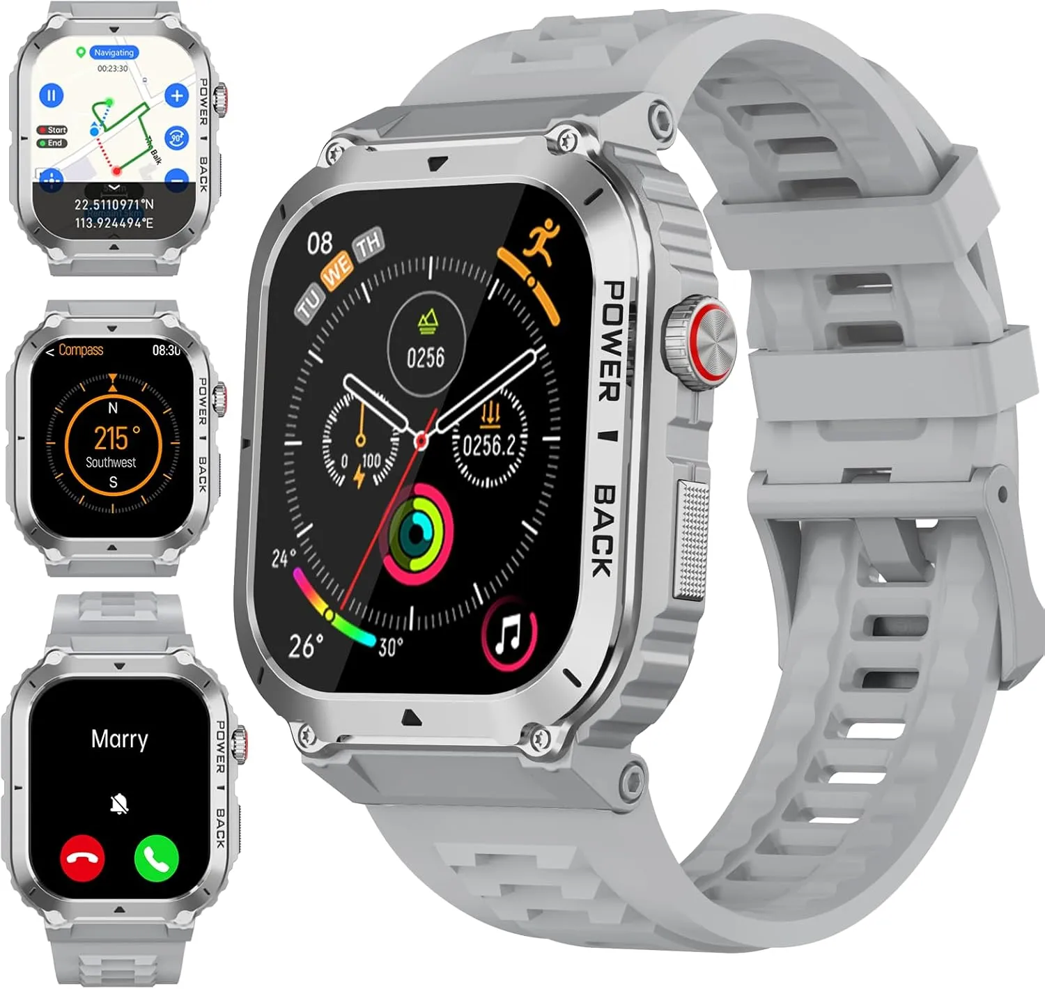 Military Smart Watch with GPS and Map(Answer/Make Call), Smartwatches with Health Monitor, Compass/Altitude/Air Pressure,100  Sport Modes, Fitness Tracker for Android/iPhone (with GPS Map, Gray)