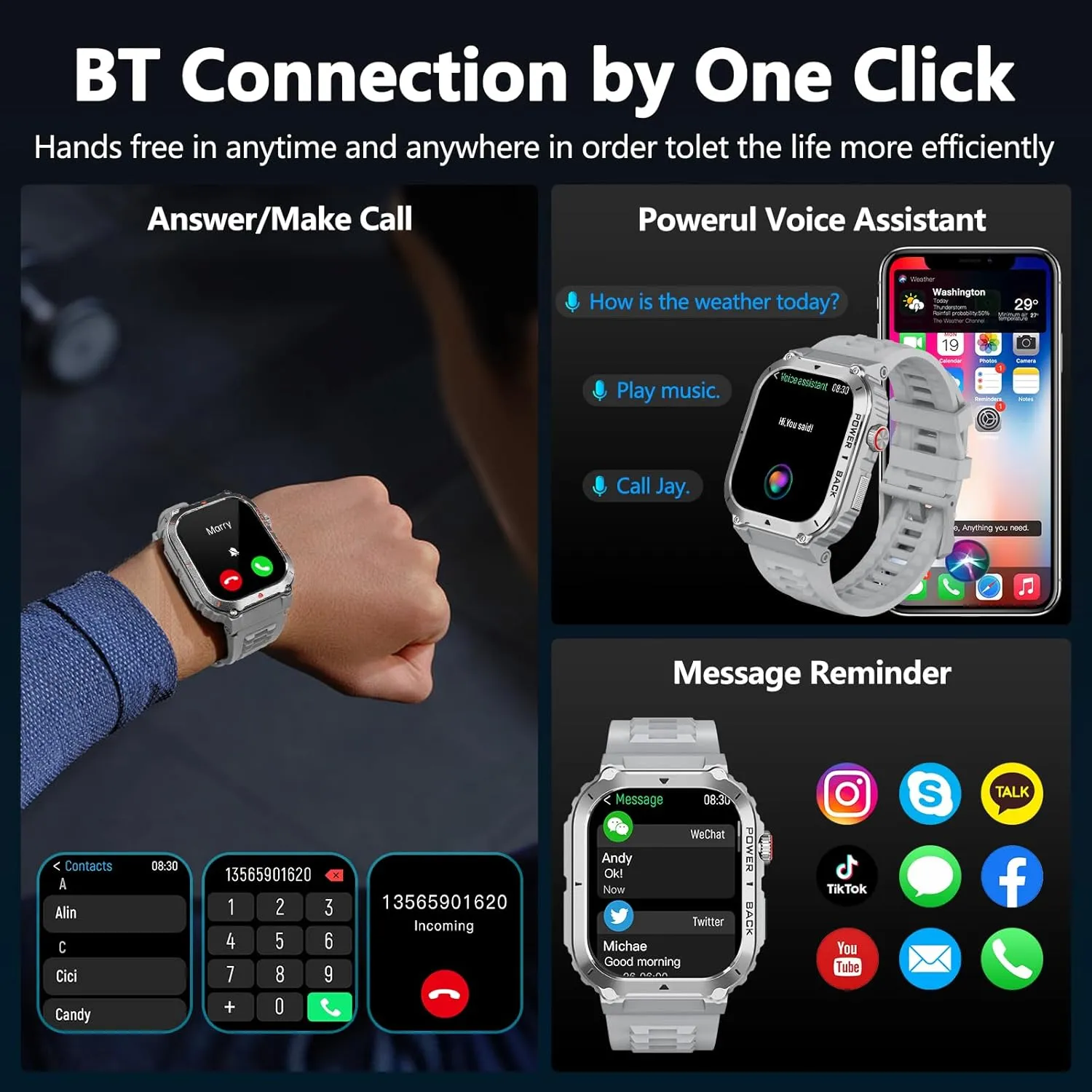 Military Smart Watch with GPS and Map(Answer/Make Call), Smartwatches with Health Monitor, Compass/Altitude/Air Pressure,100  Sport Modes, Fitness Tracker for Android/iPhone (with GPS Map, Gray)