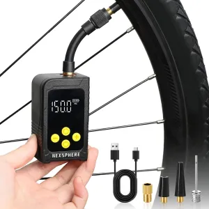 Mini Bike Tire Pump, Max 150 PSI, 25s Fast Inflate Bicycle Pump with Gauge, Electric Tire Inflator, Portable Air Pump with Presta & Schrader Valve for Mountain, City, Road, E-Bike, and Ball