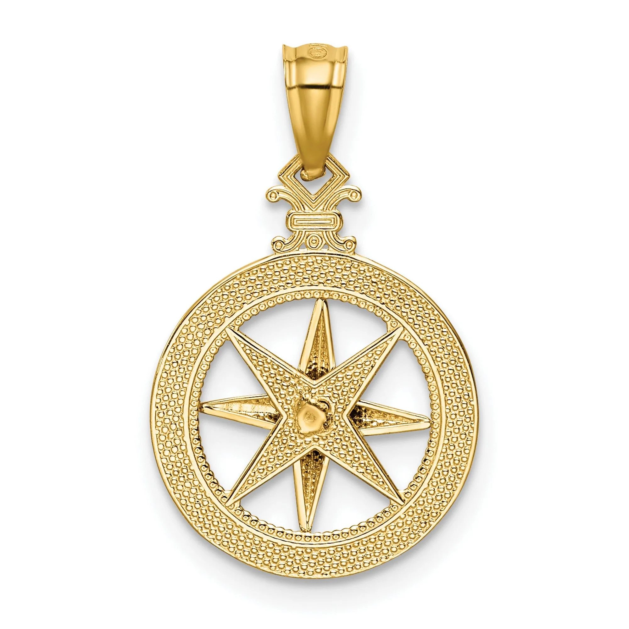 Miniature Nautical Compass Charm Pendant in Real 14k Yellow Gold