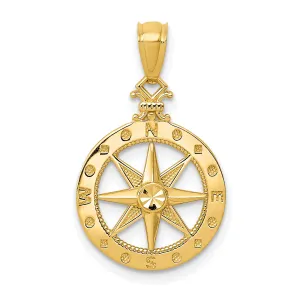 Miniature Nautical Compass Charm Pendant in Real 14k Yellow Gold