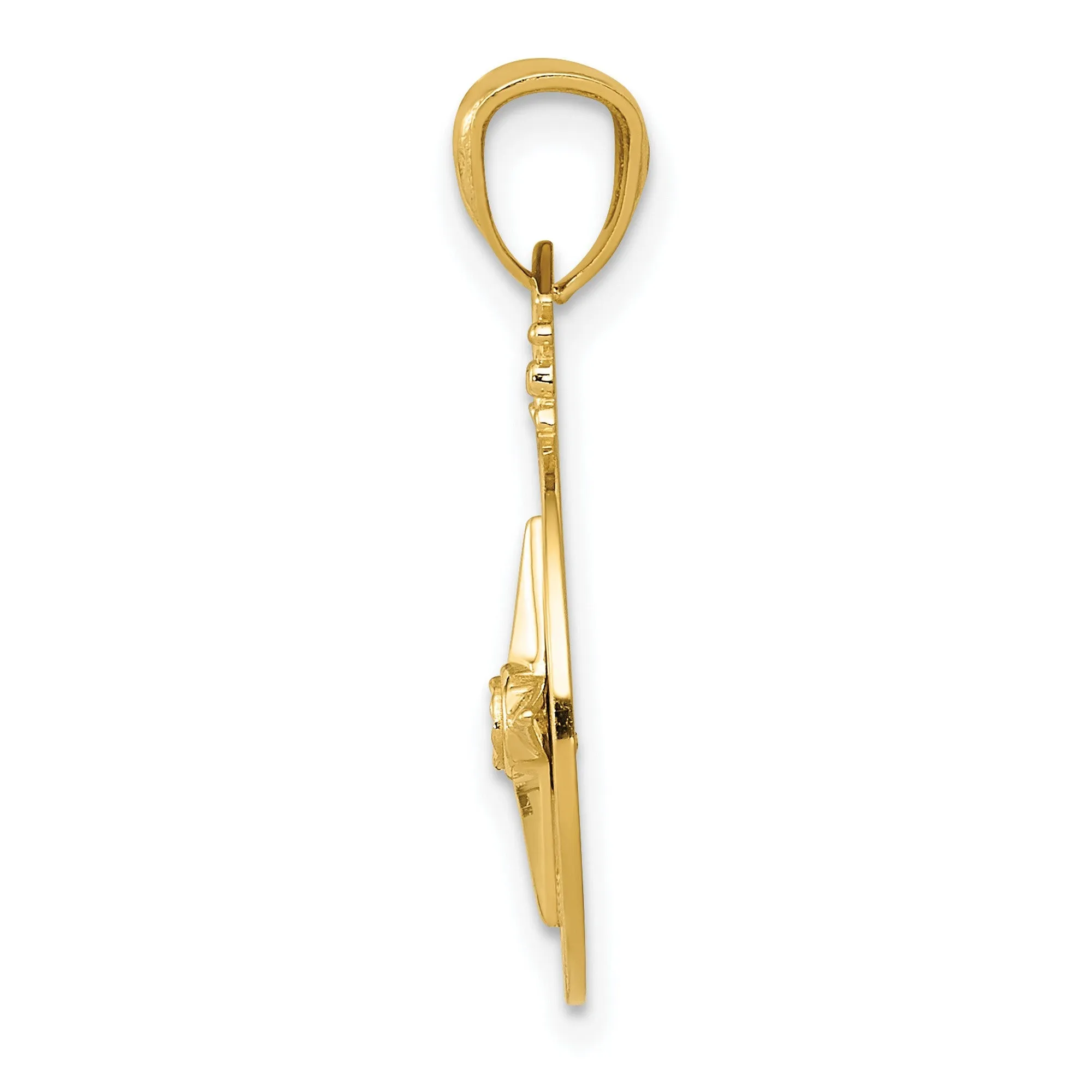 Miniature Nautical Compass Charm Pendant in Real 14k Yellow Gold