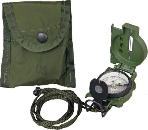 MM Official US Military Phosphorescent Lensatic Compass, Olive Drab Accurate Waterproof Hand Held Compasses with Pouch for Hiking Camping Navigation Survival Backpacking Orienteering