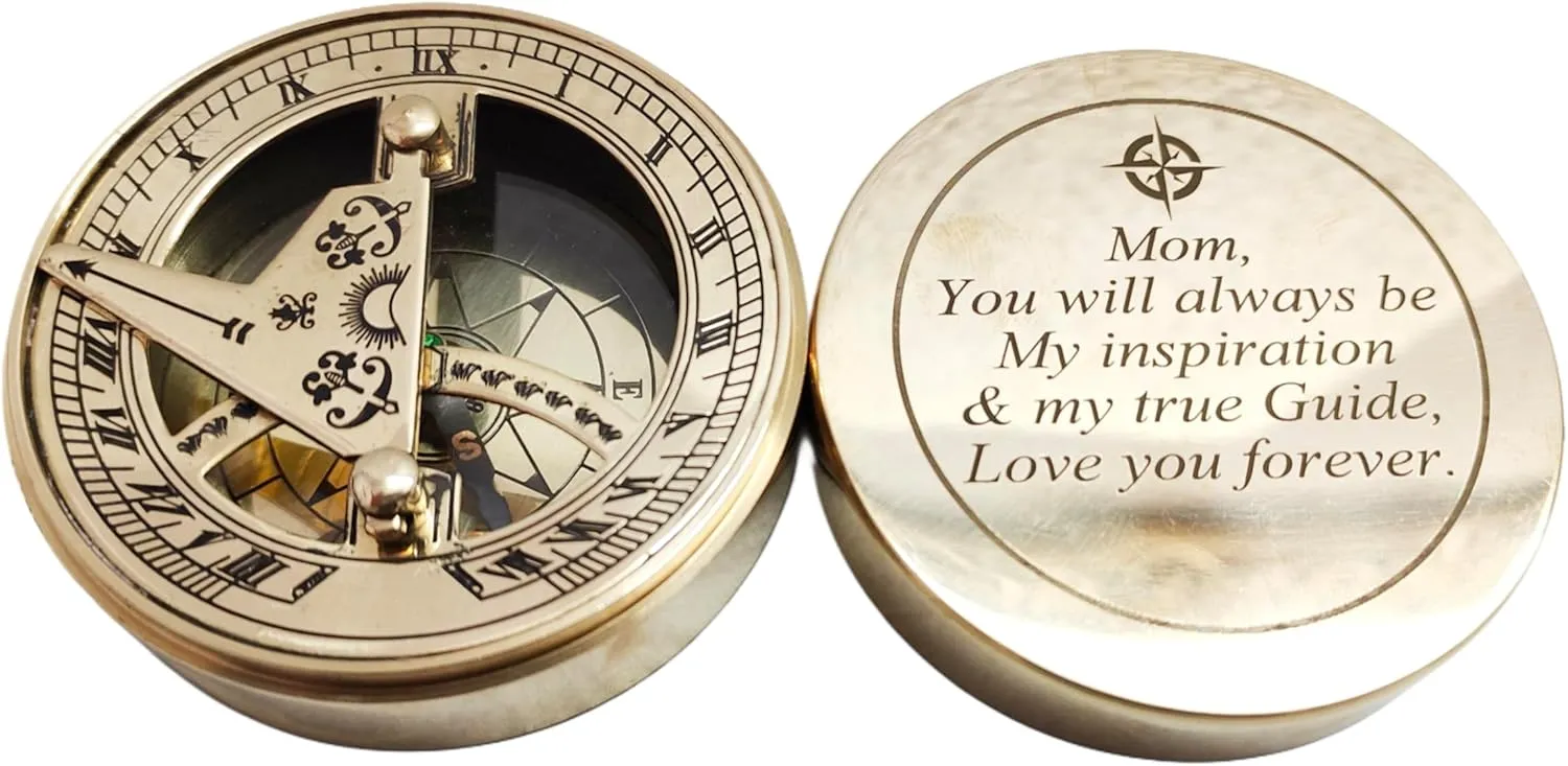 Mom, You Will Always be My Inspiration & My True Guide. Love You Forever Solid Brass Directional Engraved Compass Shiny Finish Handmade Vintage Gifits