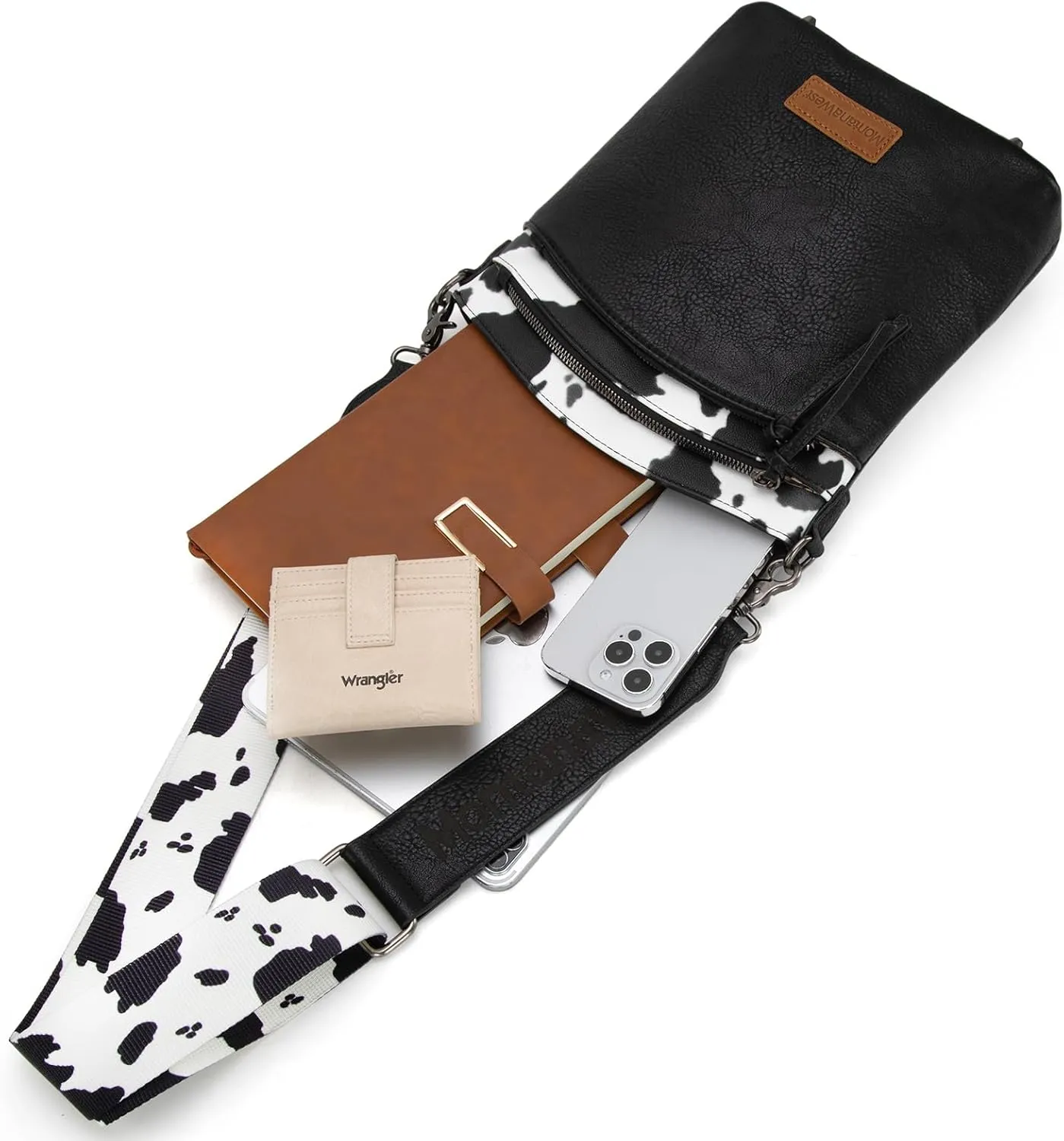 Montana West Multi Zip Pocket Large Crossbody Bag With Guitar Strap