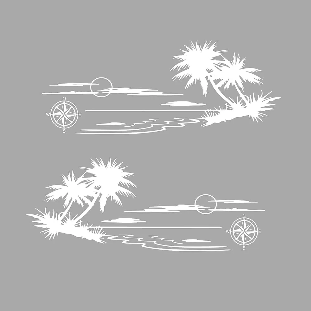 Mountain Tree Forest Graphic Car sticker Vinyl sticker Body door side Compass Graphic Waterproof decal Decoration SUV Truck Camper RV Off-road vehicle Universal sticker accessories 2PCS (white)