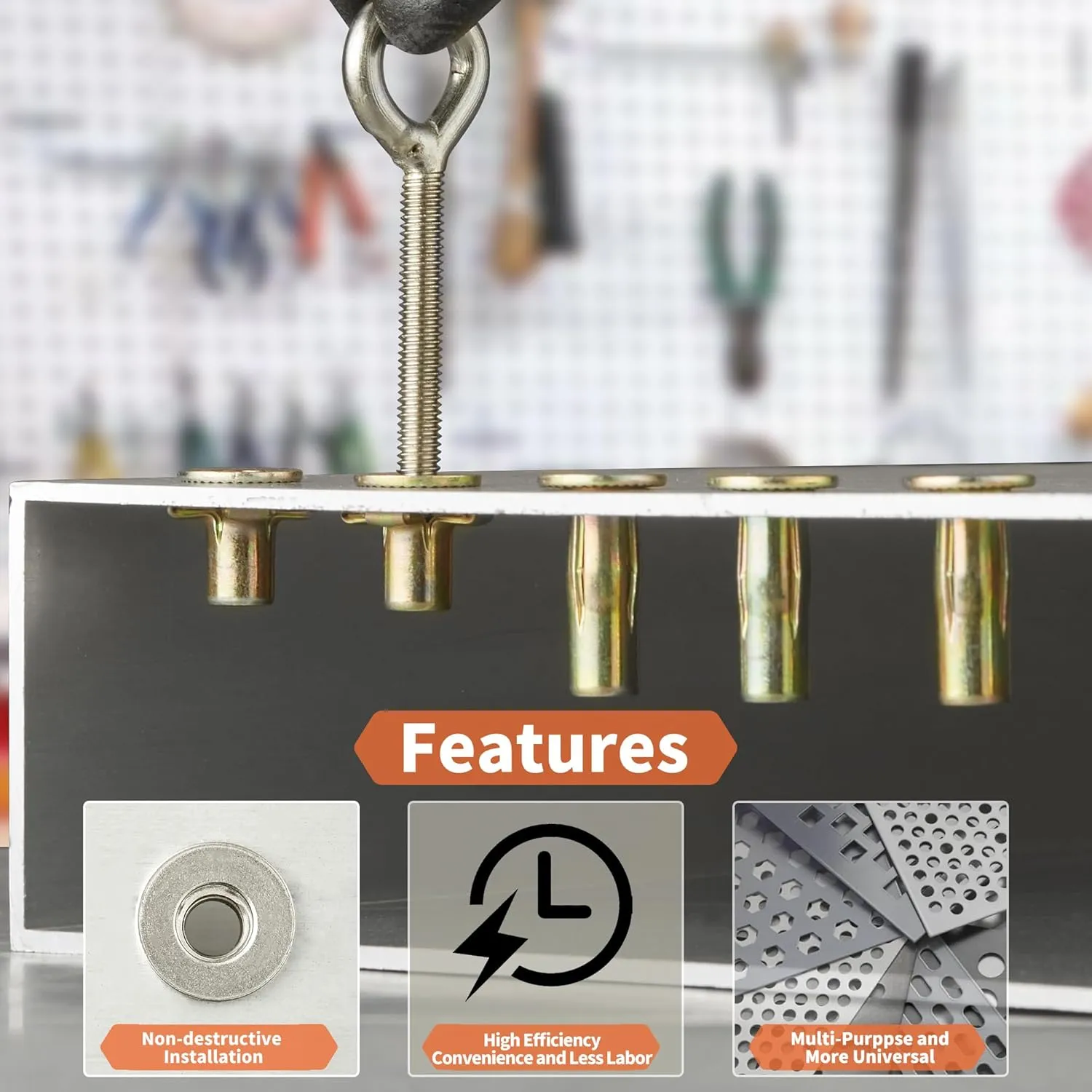 Multi-Grip Rivet Nut Installation Tool Set Pre-Bulbed Shank Flat Head Threaded Insert Nut Plus Nuts Assortment Kit Cross Rivnut for Construction Industrial (M5(Plus Nut Tool-6pcs, Stainless))