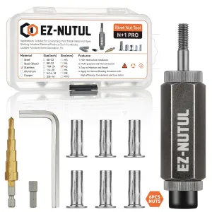 Multi-Grip Rivet Nut Installation Tool Set Pre-Bulbed Shank Flat Head Threaded Insert Nut Plus Nuts Assortment Kit Cross Rivnut for Construction Industrial (M5(Plus Nut Tool-6pcs, Stainless))