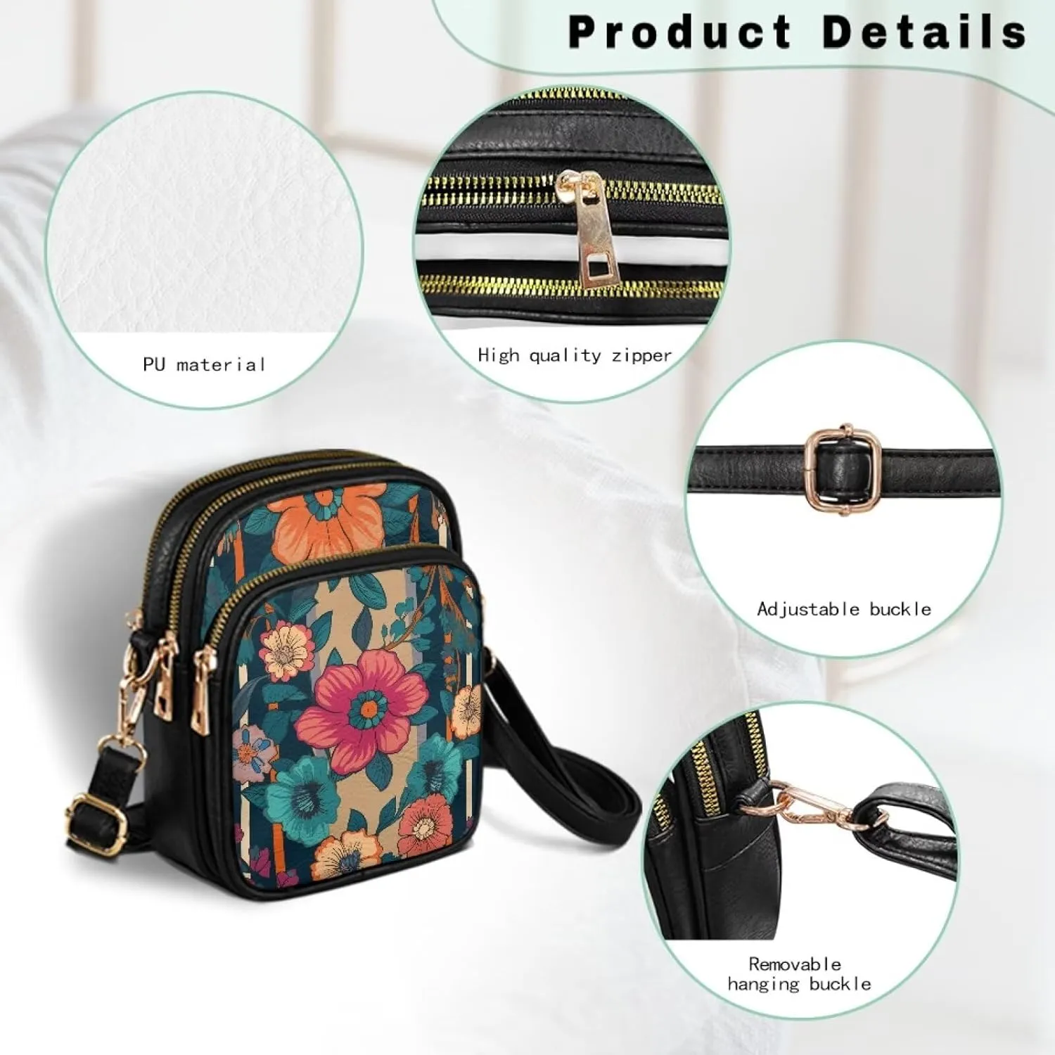 Multi Pocket PU Leather Casual Crossbody Bag for Women