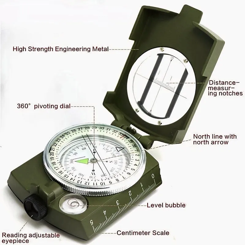 Multifunctional Compass with Lensatic Sighting for Hiking and Shakeproof