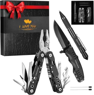 Multitools Gift Set "I LOVE YOU", Men Gifts 3 Items Pack with 14-In-1 Multi tool Pliers, Pocket Knife, Tactical Pen, Gifts for Men Women, Stocking Stuffers EDC, Survival Tools Set (I LOVE YOU)