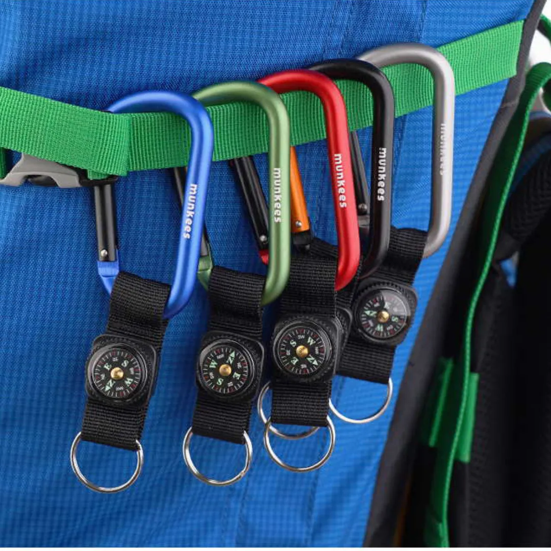 Munkees 8cm Carabiner w/ Strap and Compass