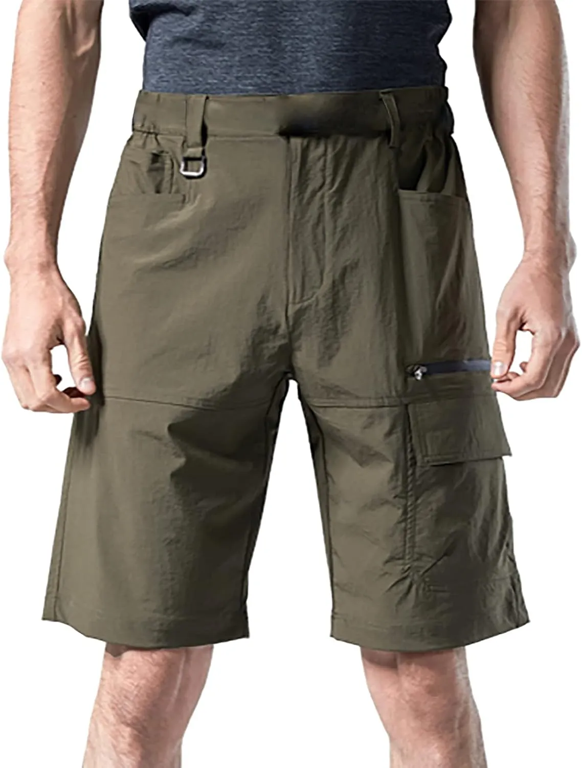 Muscularfit Mens Big and Tall Shorts Elastic Waist Multi Pocket Cargo Shorts Casual Summer Solid Tooling Shorts Athletic Pant