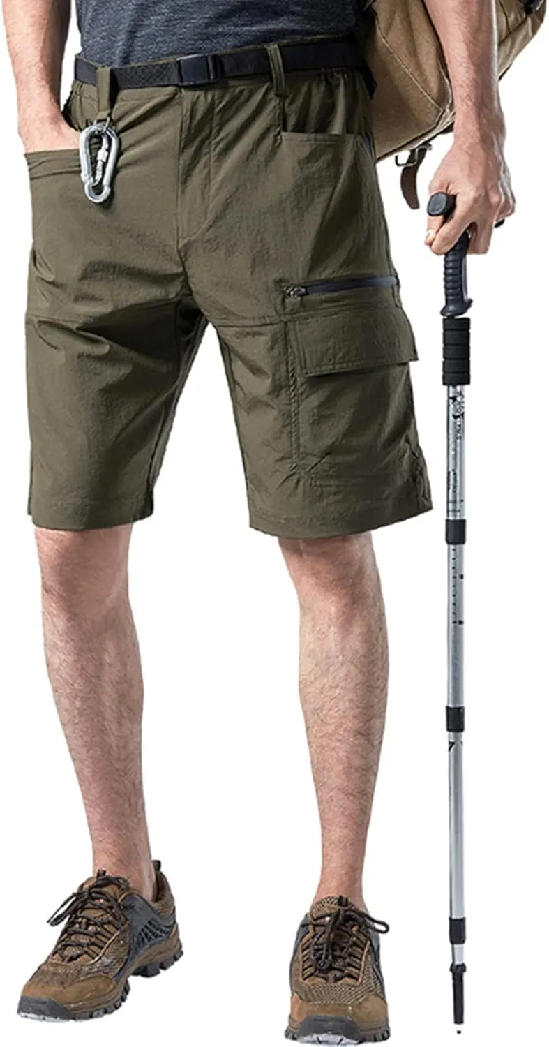Muscularfit Mens Big and Tall Shorts Elastic Waist Multi Pocket Cargo Shorts Casual Summer Solid Tooling Shorts Athletic Pant