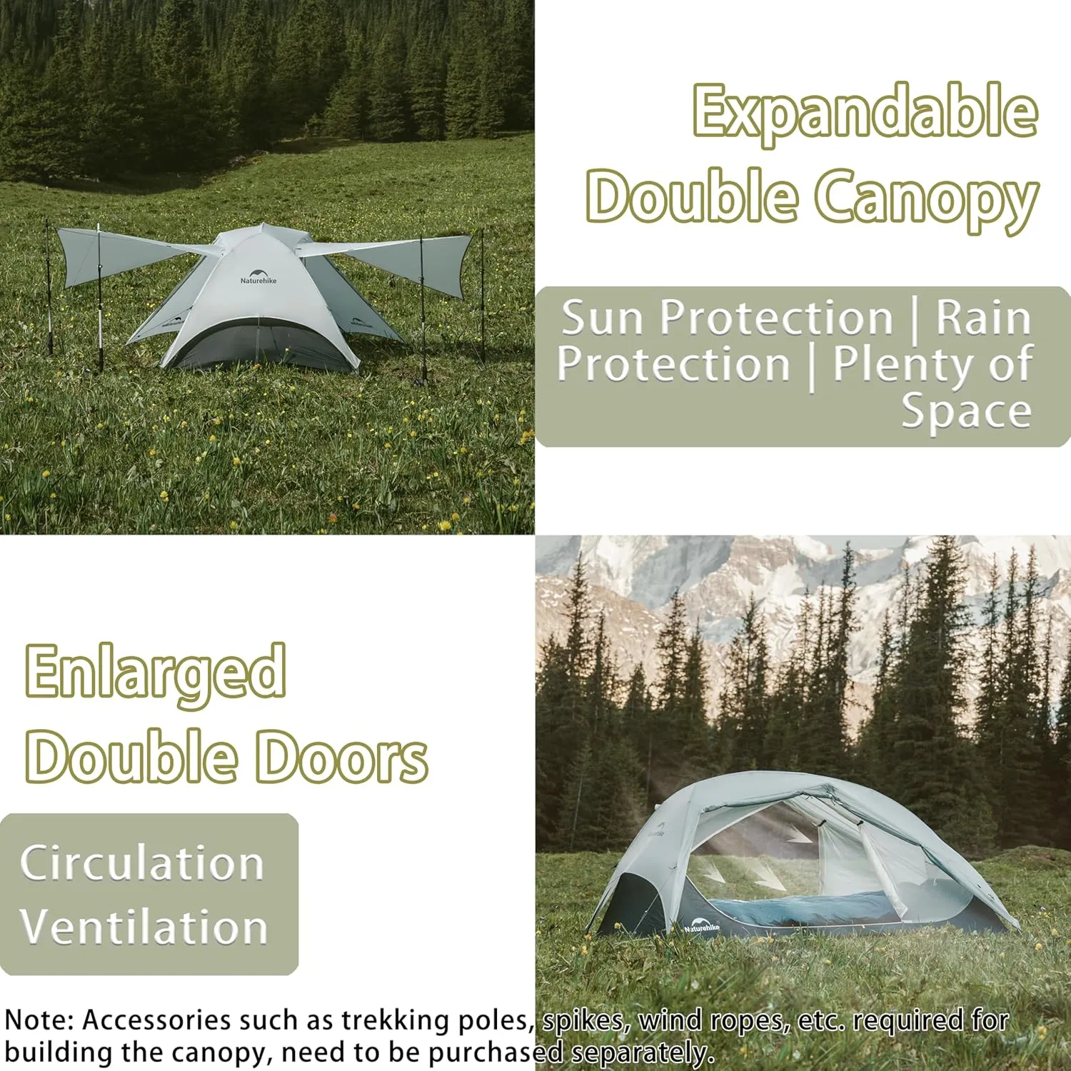 Naturehike Star River UL Lightweight 2 Person Tent for Camping 15D Ultralight Silicone Coated Fabric Weighs only 50.82oz Compact Storage Waterproof Double Canopy and Door Aluminum Pole Anti-mosqui