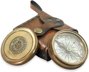 Nautical Antique Brass Compass with Leather Case Compass Gift| Saior Pocket Brass Compass Rustic Vintage Home Decor Gifts