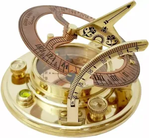 Nautical Brass Pocket Golden Sundial Compass Navigational Antique Style Compass with Leather Case for Camping & Hiking, As Shown In Imagwe