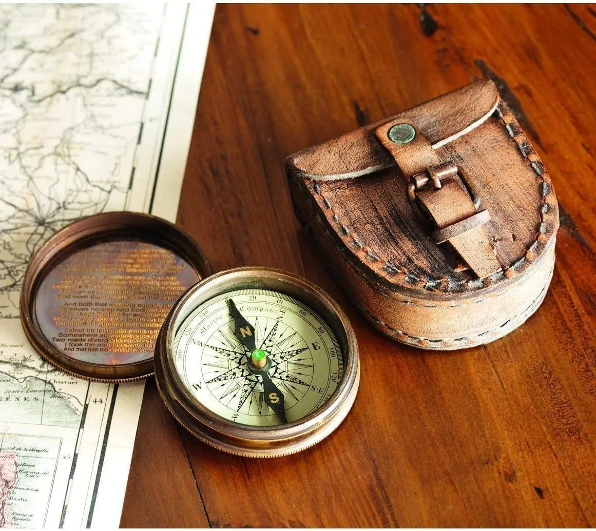 Nautical Ross London Brass Round Pocket Compass Marine Navigational Royal Device Gift Item