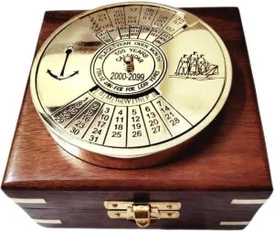 Nautical Sundial Compass with Leather Case, Brass Construction, Decorative Navigation Tool by Replica