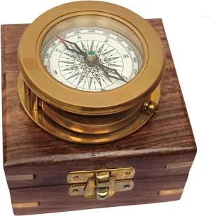 nauticalshoppee Antique Brass Nautical Compass with Wooden Box – Vintage Maritime Pocket Compass for Navigation, Adventure, Hiking, Outdoor Travel, Decorative Gift