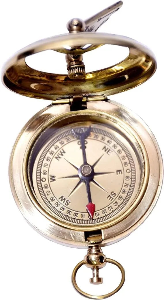 Navirock-Brass Pocket Compass with Wooden Case for Hiking Camping Hunting Outdoor Military Navigation Tool