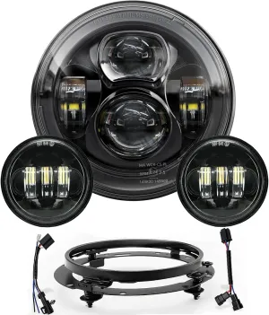 New 7" LED Headlight 4.5" Auxiliary Fog lights Kit for Motorcycle Accessories Compatible With Harley Street Glide Electra Ultra Classic Road King Heritage Softail Tri Fatboy-Black