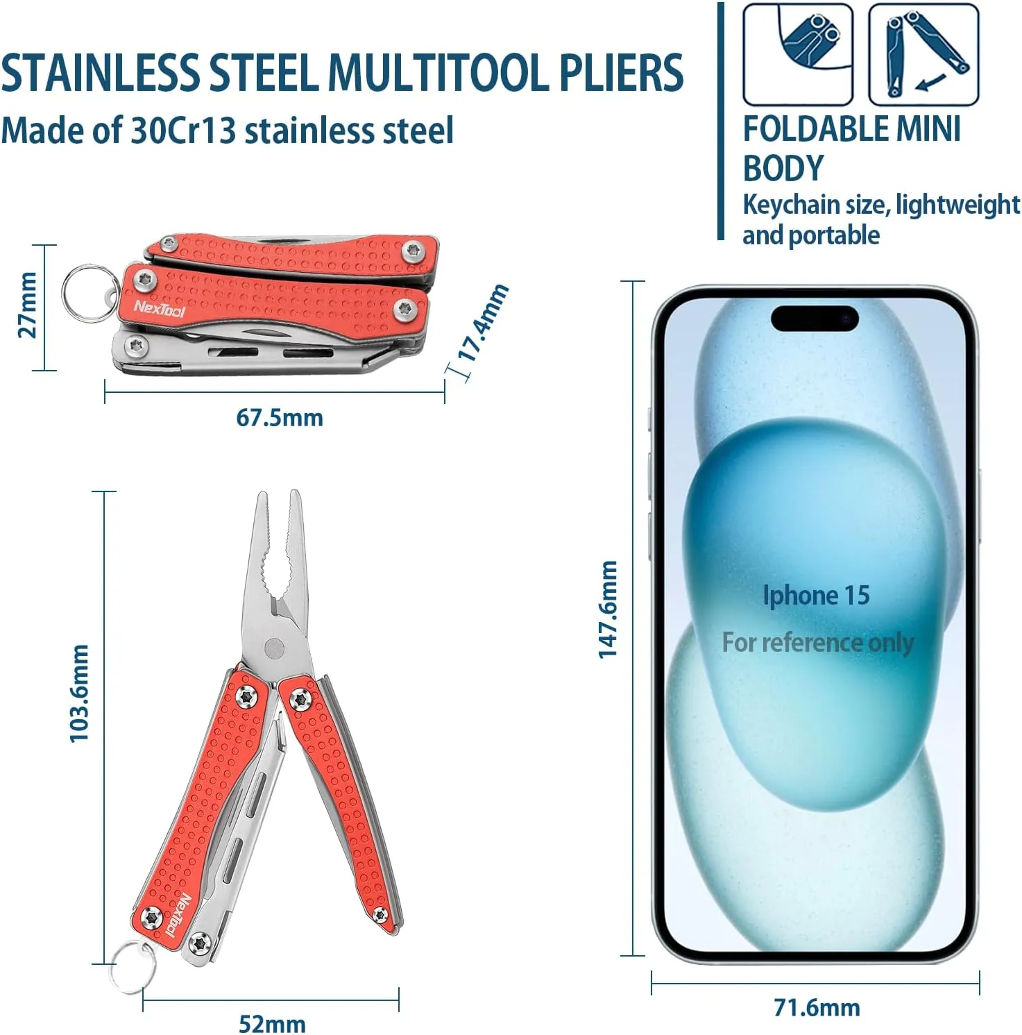 Nextool EDC Keychain Multitool, 10 in 1 Mini Pocket Knife Multi Tool with Needlenose Pliers, Scissors, Mini Useful Cool Gadgets for Men, Father's Day Gifts from Daughter-Red