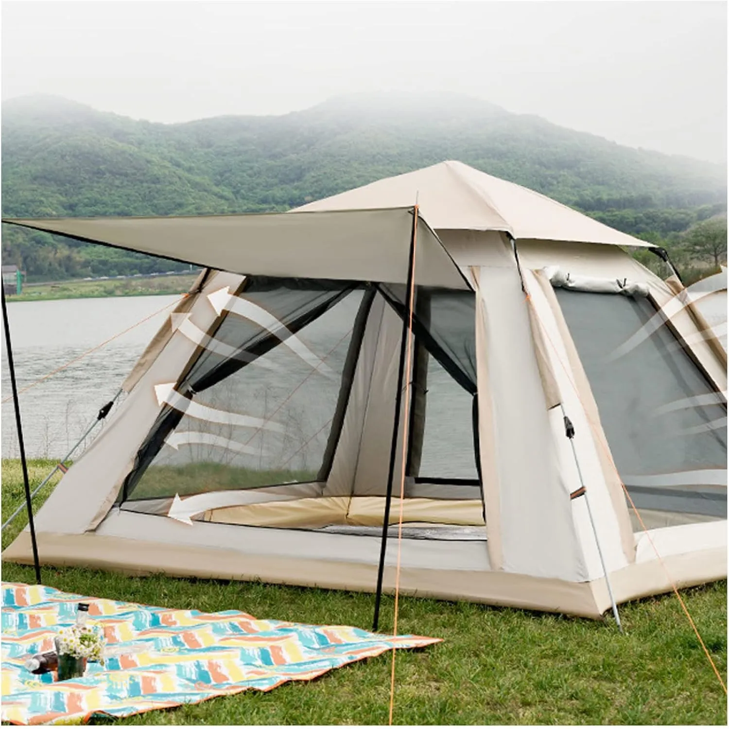 NIEH Large Tents 4 People Waterproof,Double Doors and Four Windows Tents for Camping Waterproof Sturdy Instant Dome Tent for Hiking Backpacking