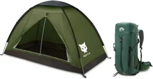 Night Cat Backpacking Tents with 30L Hiking Backpack for 1 Person Outdoors Easy Clip Setup Tent Camping Combo Set