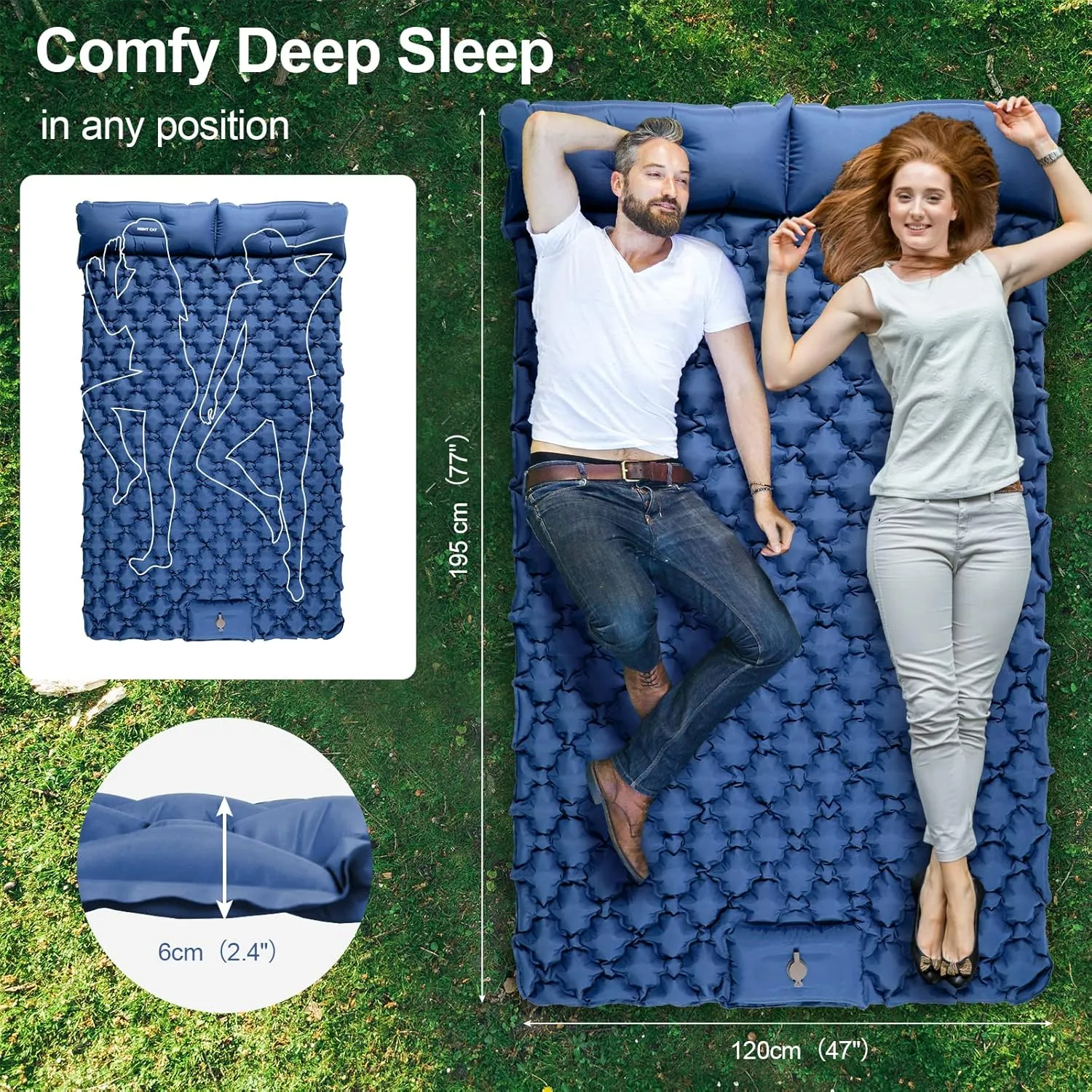Night Cat Inflatable Sleeping Pads Mat Bed with Foot Pump and Pillow for Camping Backpacking Hiking Ultra-Light Compact Comfortable Extendable