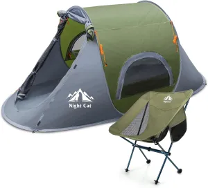Night Cat Pop-up Camping Tent with Backpacking Chair Ultralight