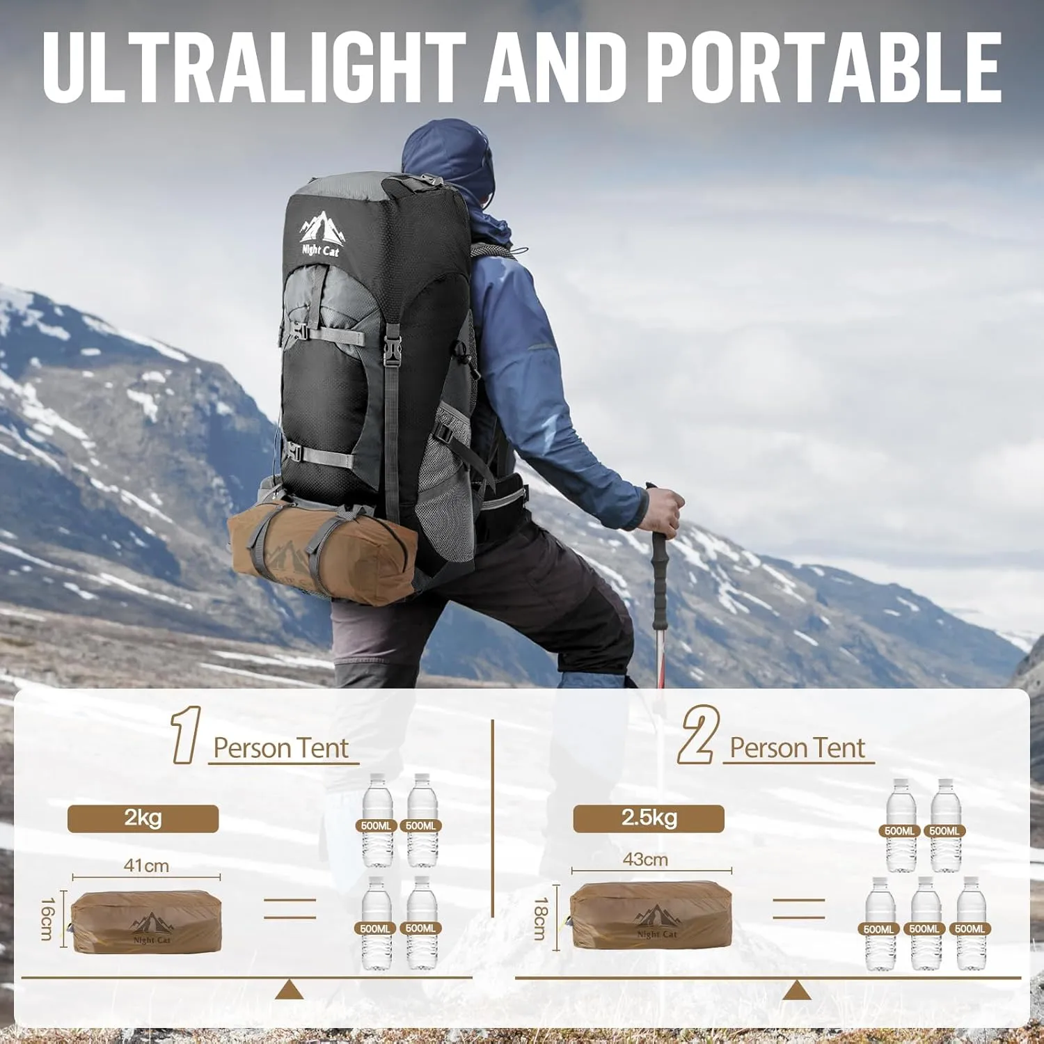 Night Cat Ultralight Backpacking Tent: Waterproof Lightweight Two People Camping Tent for Outdoor Hiking Trekking with Double Layers Aluminum Poles and Footprint