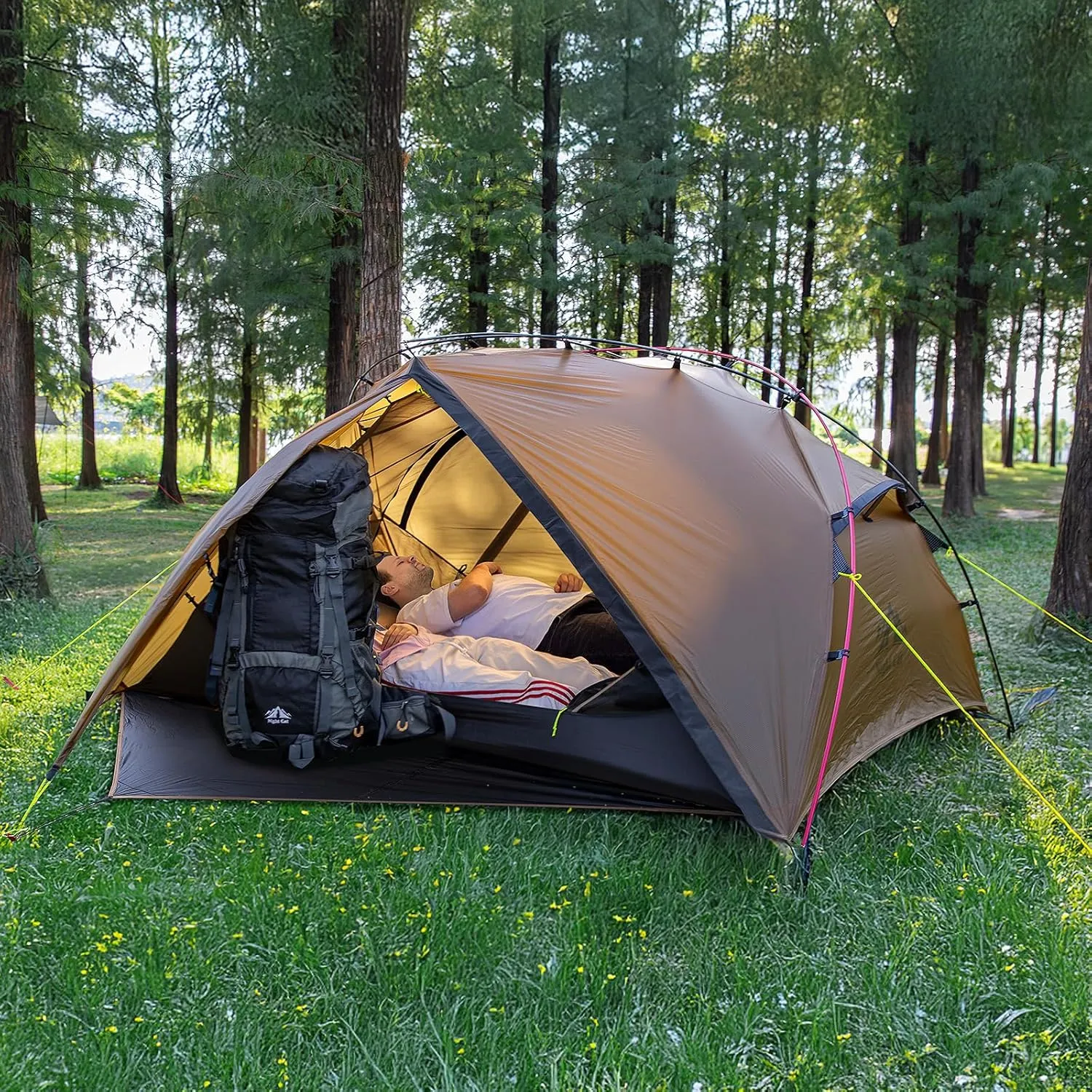 Night Cat Ultralight Backpacking Tent: Waterproof Lightweight Two People Camping Tent for Outdoor Hiking Trekking with Double Layers Aluminum Poles and Footprint
