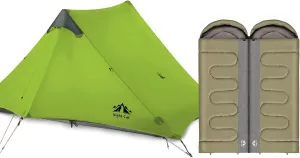 Night Cat Ultralight Tent 2 Person with Double Sleeping Bag for Professional Backpacker Hiker 3 LBS Only Backpacking Bivvy Ground Tent Heavy Rain Waterproof Trekking Pole Not Included