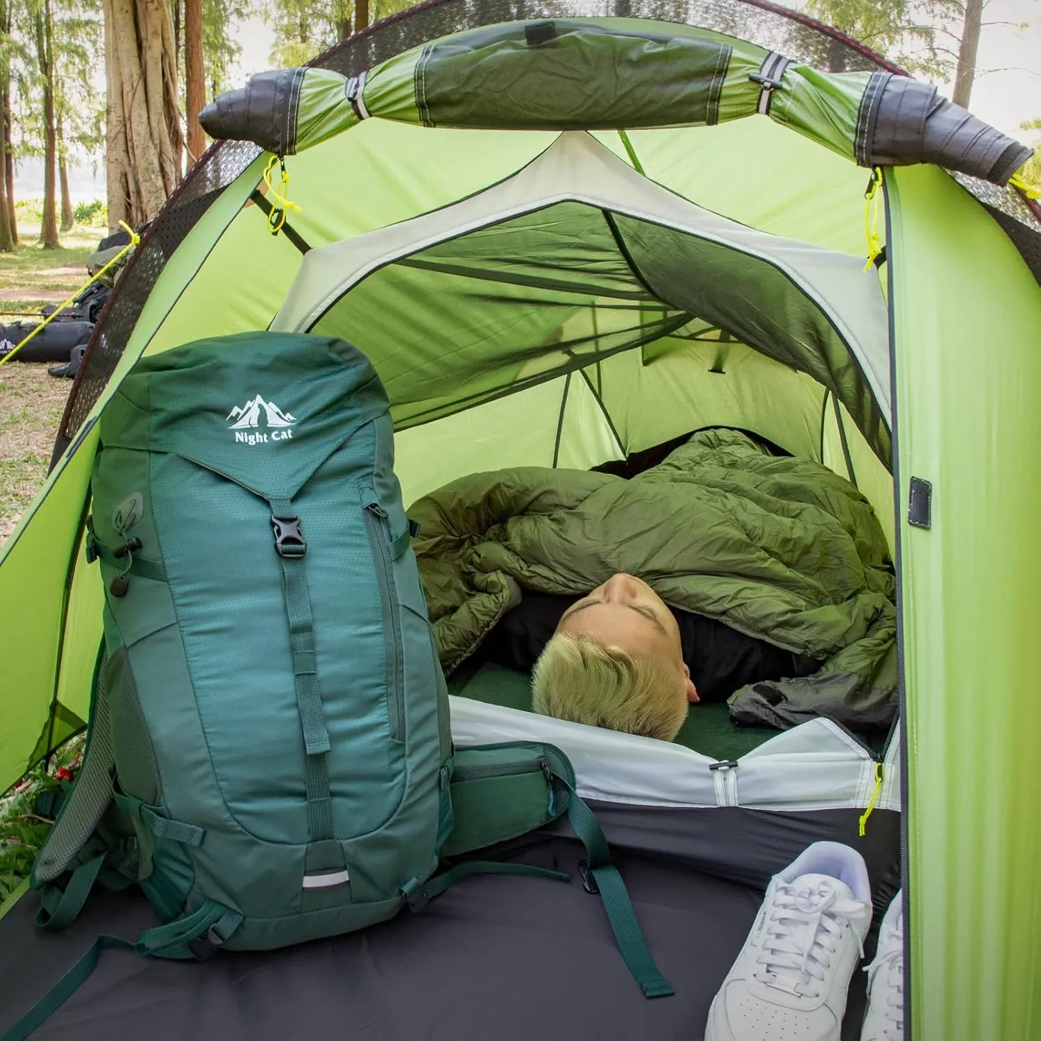 Night Cat Ultralight Tunnel Tent: Waterproof Lightweight Two People Backpacking Tent for Outdoor Camping Hiking Treeking with Double Layers Aluminum Poles and Footprint