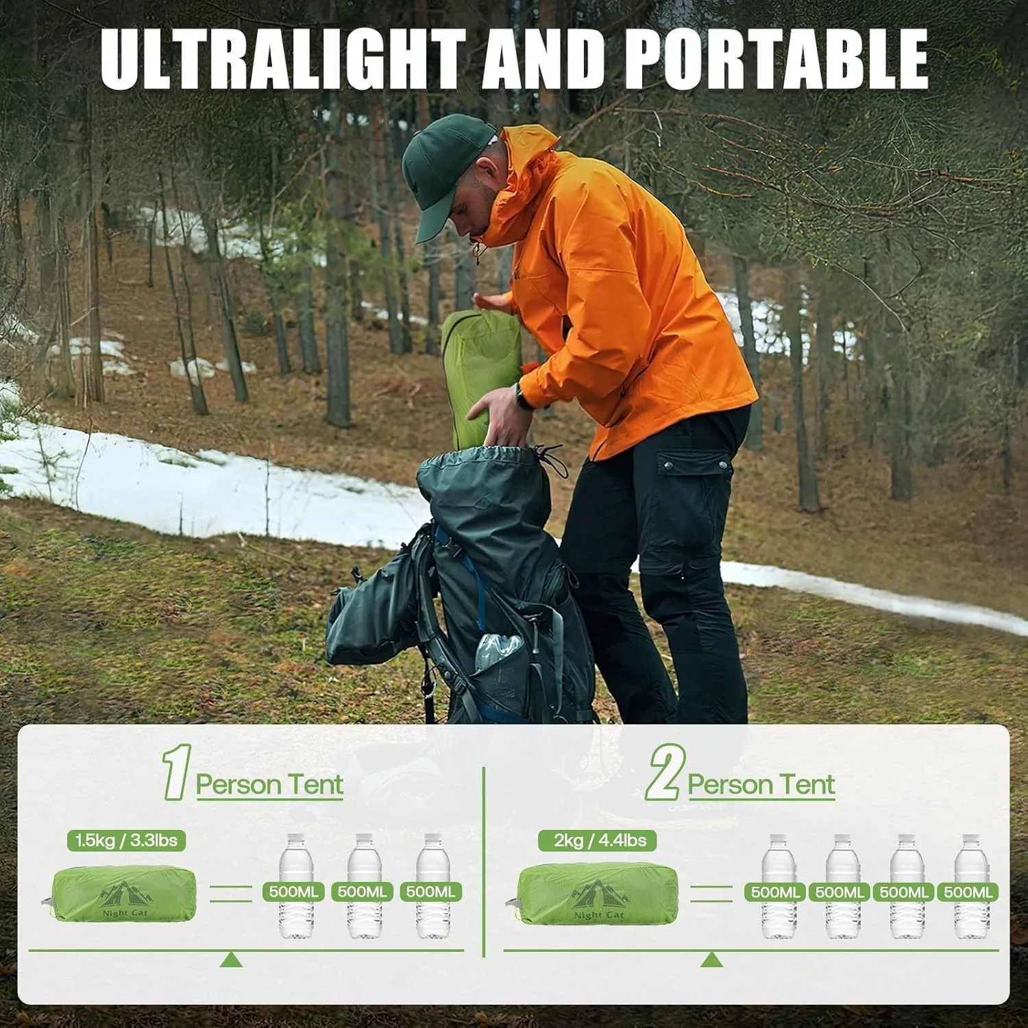 Night Cat Ultralight Tunnel Tent: Waterproof Lightweight Two People Backpacking Tent for Outdoor Camping Hiking Treeking with Double Layers Aluminum Poles and Footprint
