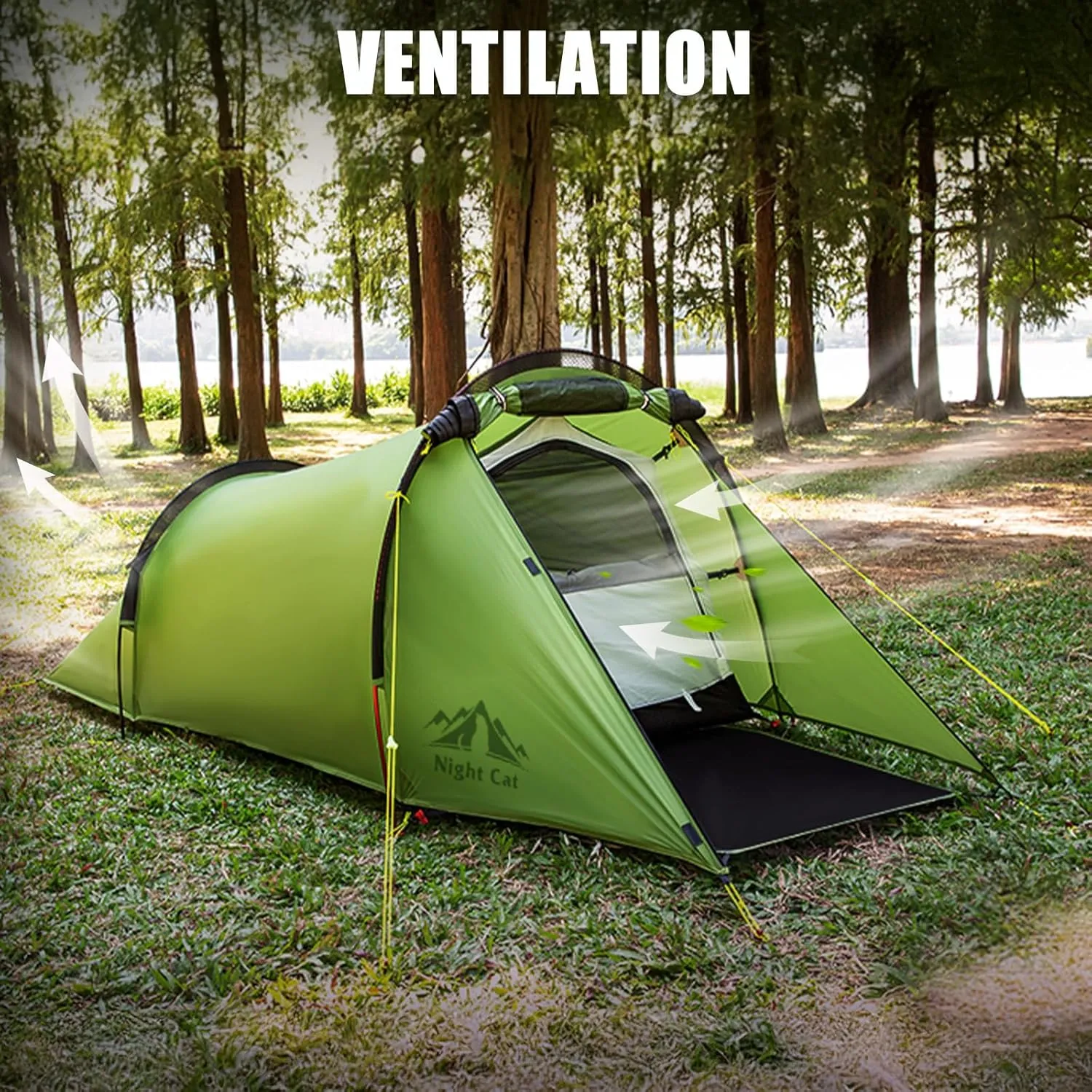 Night Cat Ultralight Tunnel Tent: Waterproof Lightweight Two People Backpacking Tent for Outdoor Camping Hiking Treeking with Double Layers Aluminum Poles and Footprint