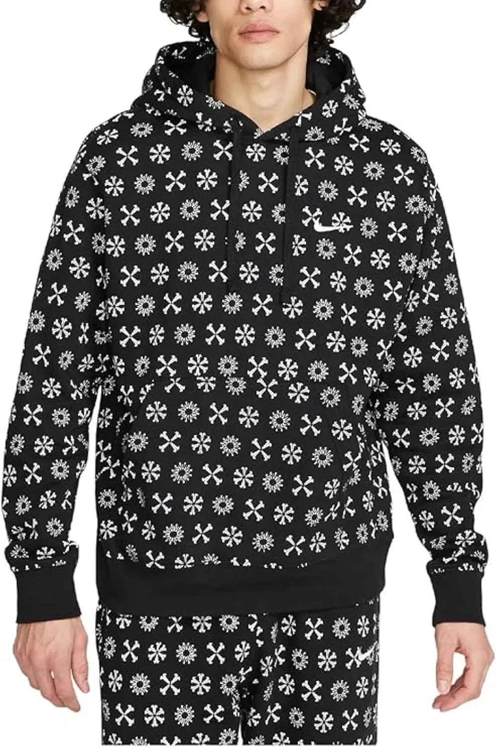 Nike Sportswear Club Fleece Men's Monogram Hoodie Pullover (US, Alpha, Medium, Regular, Regular, Standard, Black/Multi-Color)