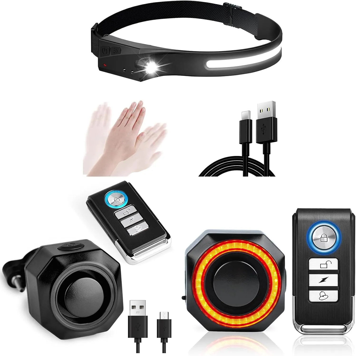 NineLeaf Anti-Theft Bike Alarm with Mount, Headlight Rechargeable, 350 Lumen 230 Angle Motion Sensor Flashlight, Smart Bike Taillight with Remote USB C Rechargeable 110dB Burglar Security System