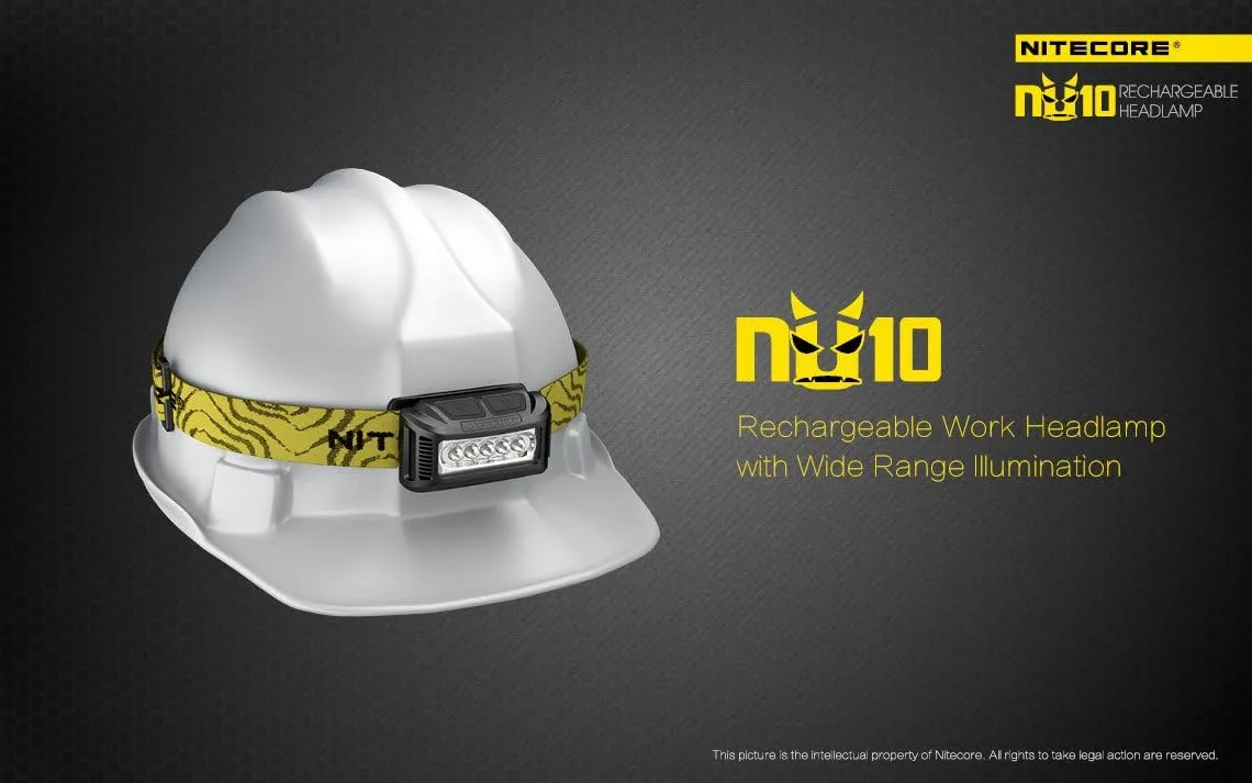 Nitecore NU10 160 Lumen USB rechargeable LED headlamp/worklight and EdisonBright brand USB charging cable bundle (Red)